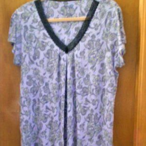 Croft & Barrow Womens Black Lace  Paisley Purple Nightgown